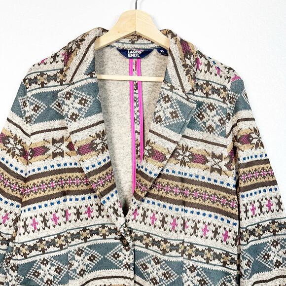 Lands End Womens Sweater Fleece Knit Blazer Jacket Southwestern Print Size XL/18 - Picture 2 of 14